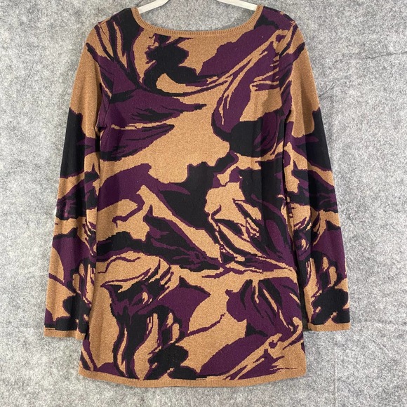 Soft Surroundings Sweater Small Tan Purple Printed Knit Long Sleeve Pullover - Picture 3 of 7